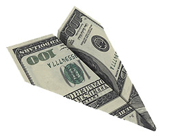 Paper airplane made of a $100 bill.
